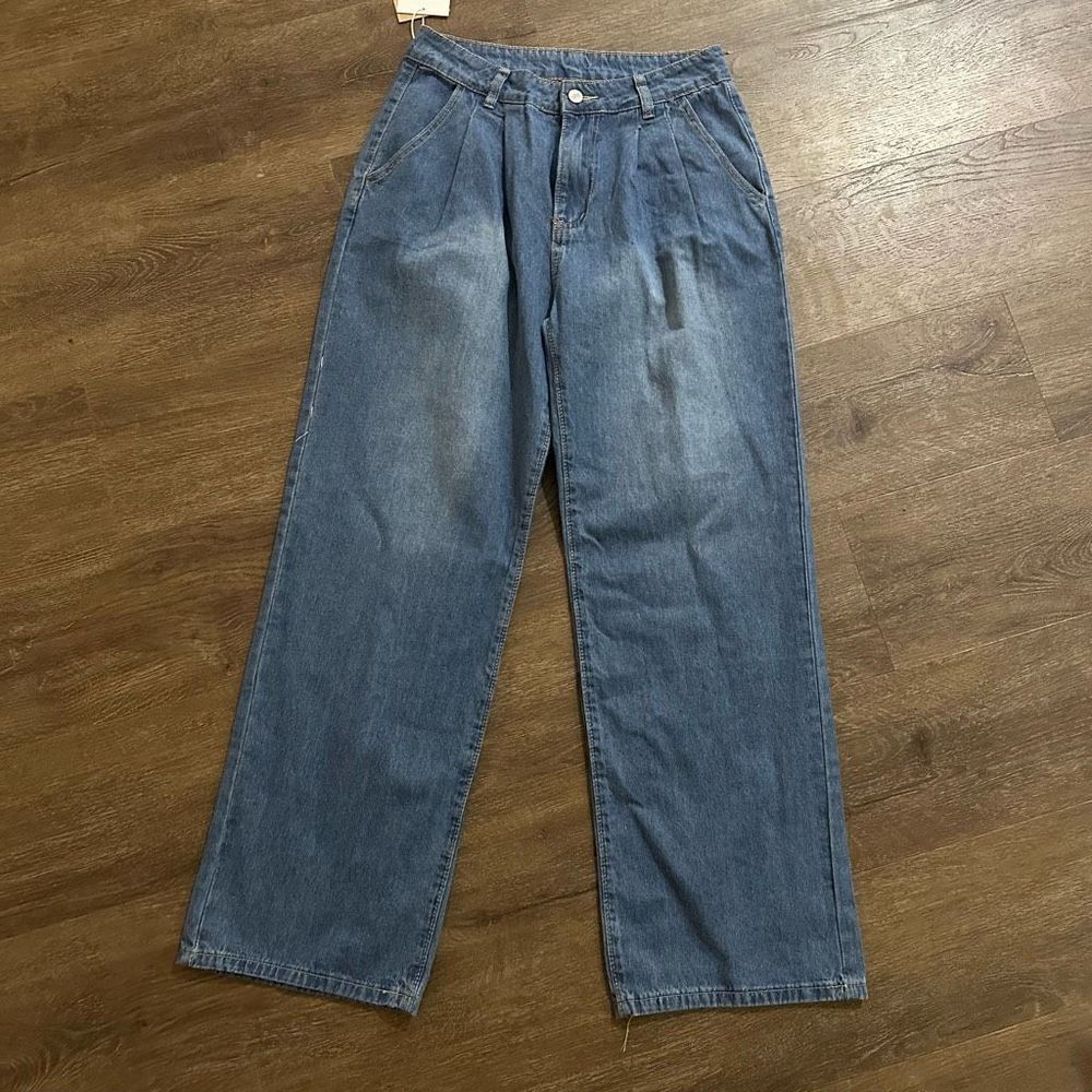 NoraCora Womens High Waisted Pleated Mom Jeans Wide Leg New Tags Size Small 26”
